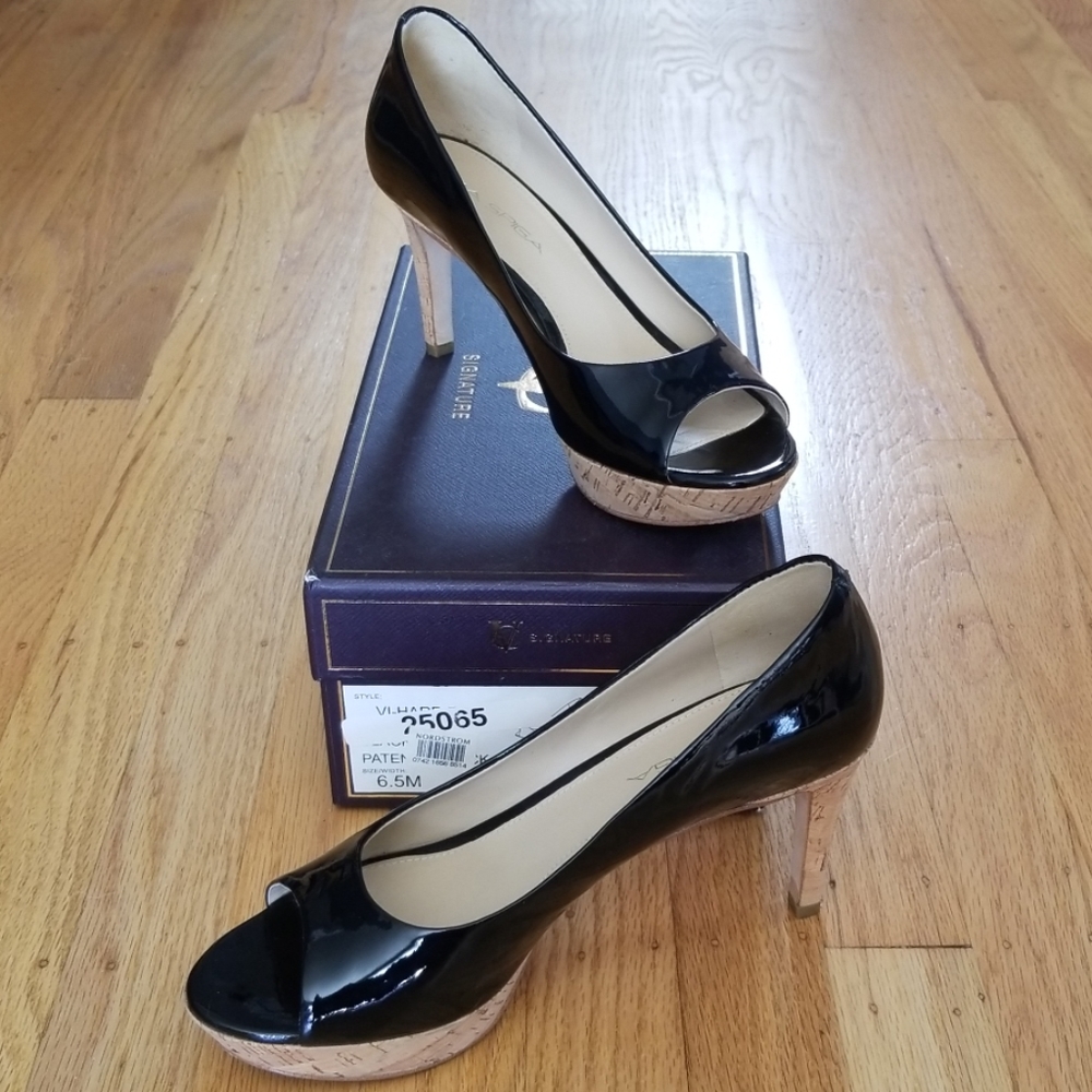 Via Spiga Black Patent Heels